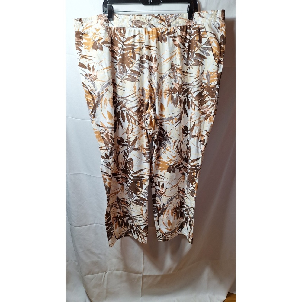 D&CO BEACH Hawaiian Aloha Cropped Pull-On Pant Sz 2X Tropical All-Over Palm Leaf - Picture 2 of 7